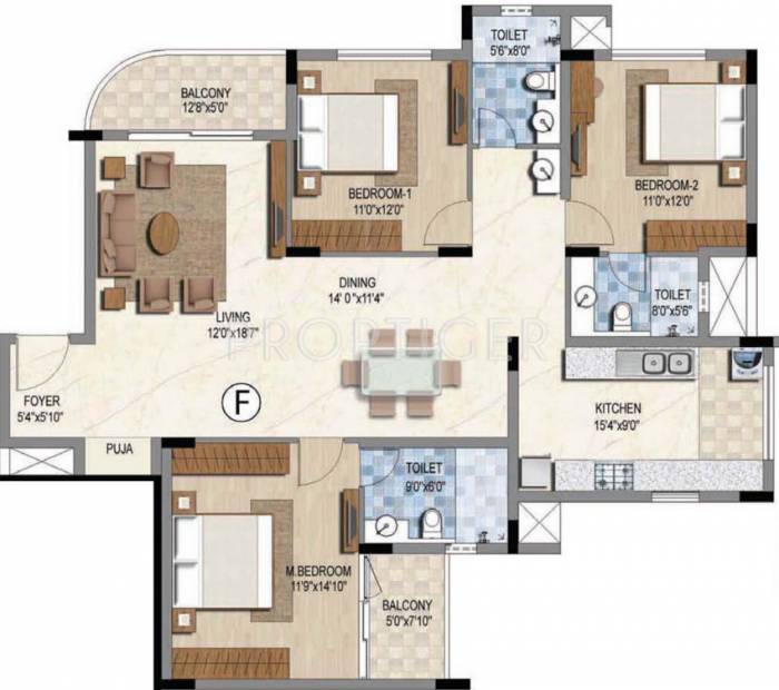 Prestige Downtown (3BHK+3T (1,818 sq ft) + Pooja Room 1818 sq ft)