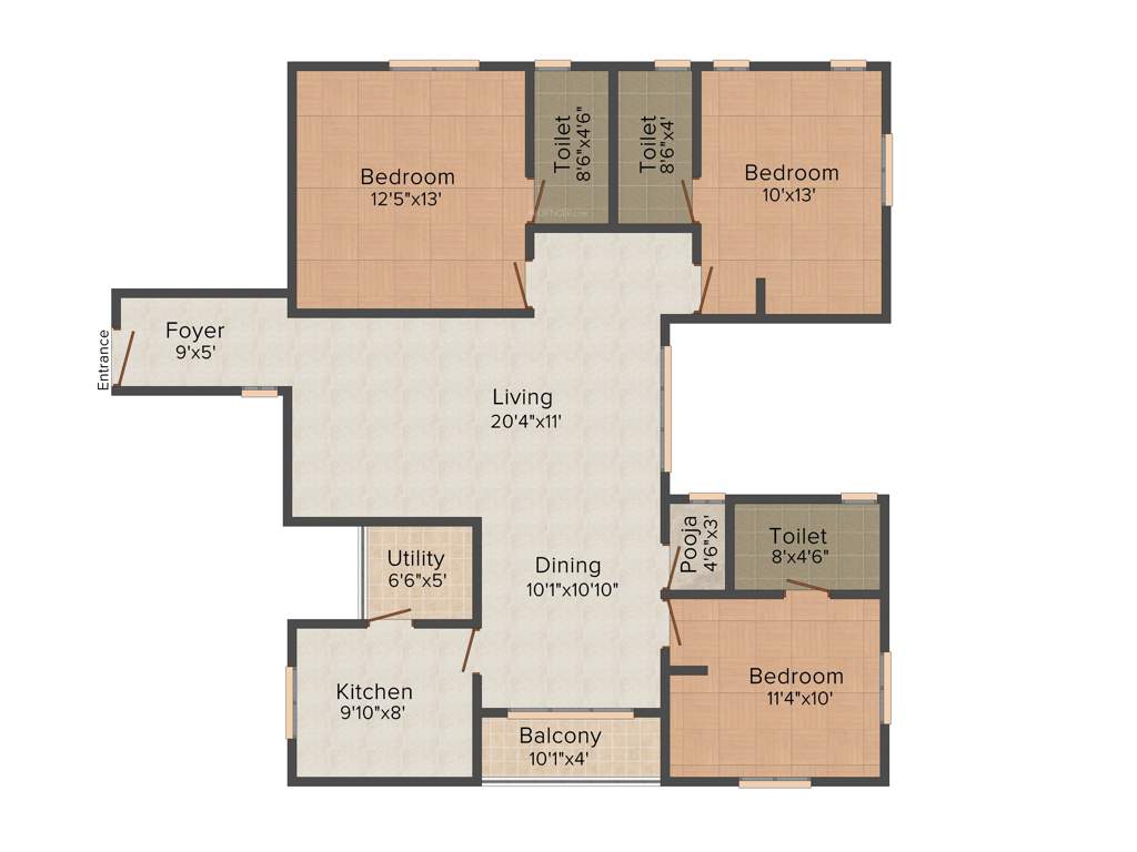 Nu Sree Nivas (3BHK+3T (1,519 sq ft) Pooja Room 1519 sq ft)