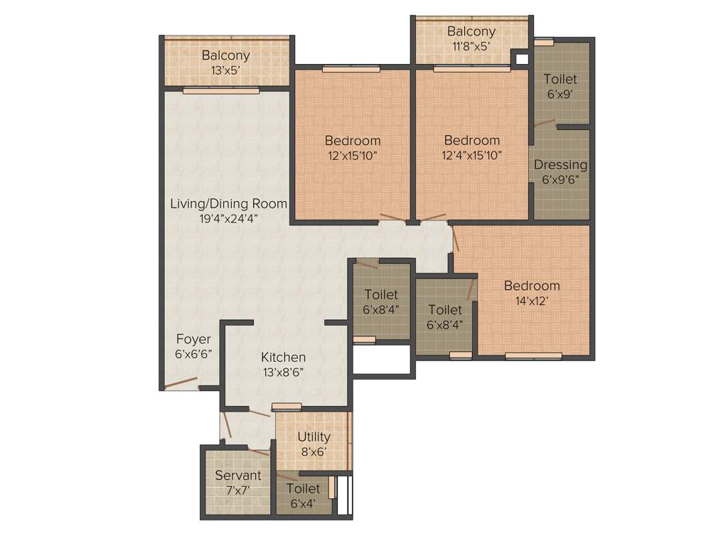DNR Atmosphere (3BHK+4T (2,257 sq ft) Servant Room 2257 sq ft)