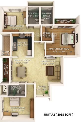 RJ Lake Gardenia (3BHK+3T (2,068 sq ft) 2068 sq ft)