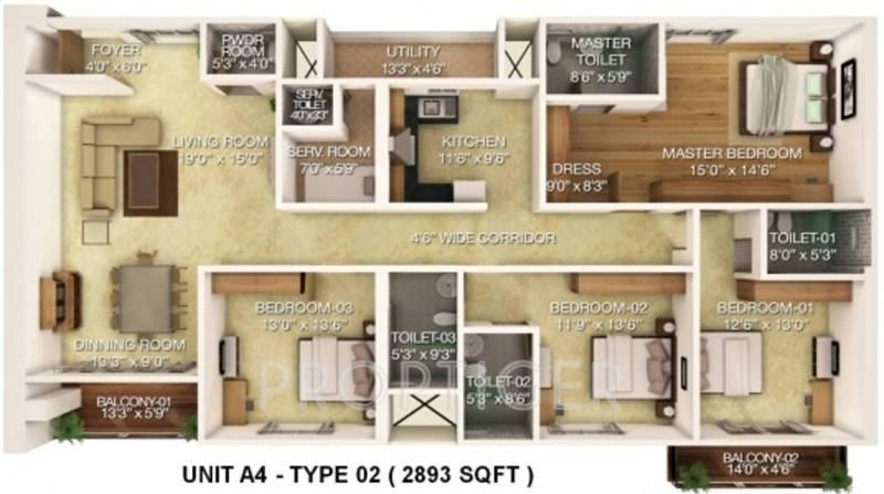 RJ Lake Gardenia (4BHK+4T (2,893 sq ft)   Study Room 2893 sq ft)