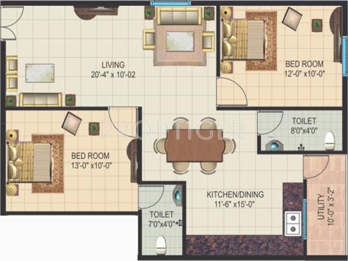 Amigo Sri Sai Icon (2BHK+2T (1,107 sq ft) 1107 sq ft)