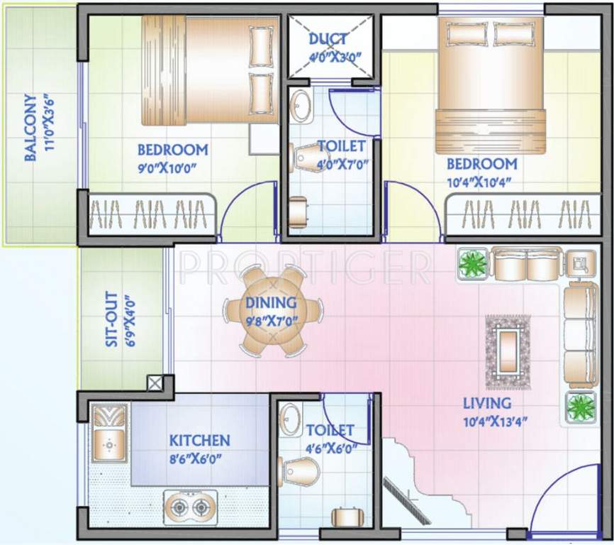 Aryan Fountain Square (2BHK+2T (779 sq ft) 779 sq ft)
