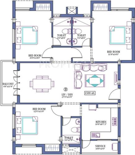 Pushkar Sai Vallams (3BHK+3T (1,500 sq ft) 1500 sq ft)
