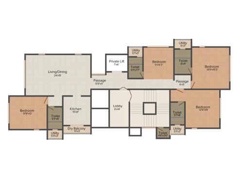 Ekta World Eudora 4BHK+4T (1,745 sq ft)