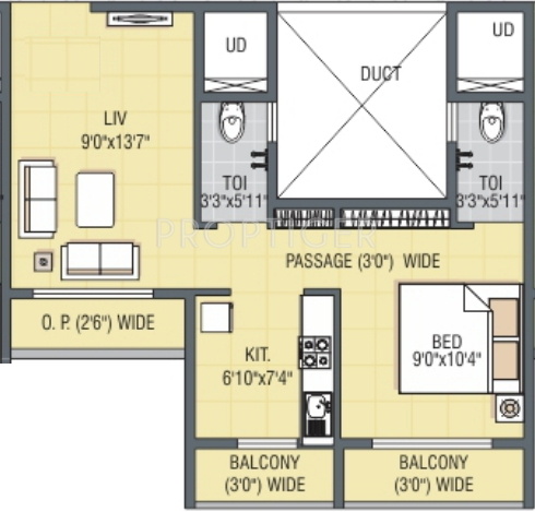 JP Harmony (1BHK+2T (606 sq ft) 606 sq ft)