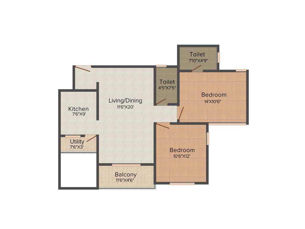 ABC Gulmohar County (2BHK+2T (990 sq ft) 990 sq ft)