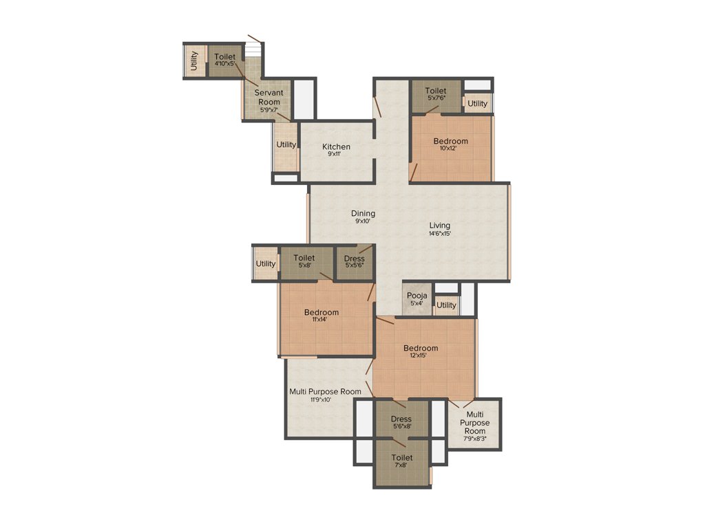 Radius One Aquaria (3BHK+3T (2,875 sq ft)   Servant Room 2875 sq ft)