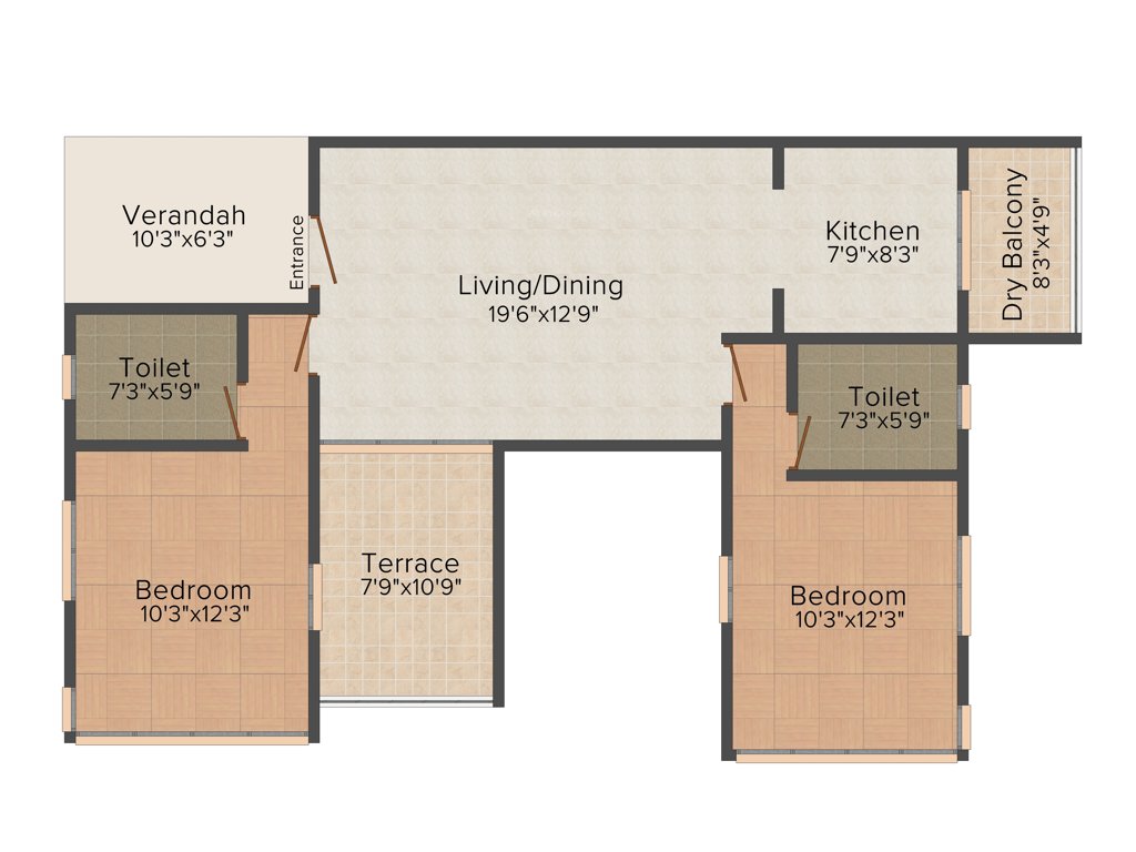 Rasa Zephyr (2BHK+2T (1,243 sq ft) 1243 sq ft)
