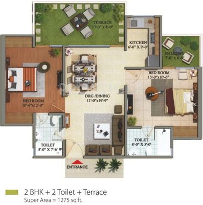 Migsun Green Mansion (2BHK+2T (1,275 sq ft) 1275 sq ft)