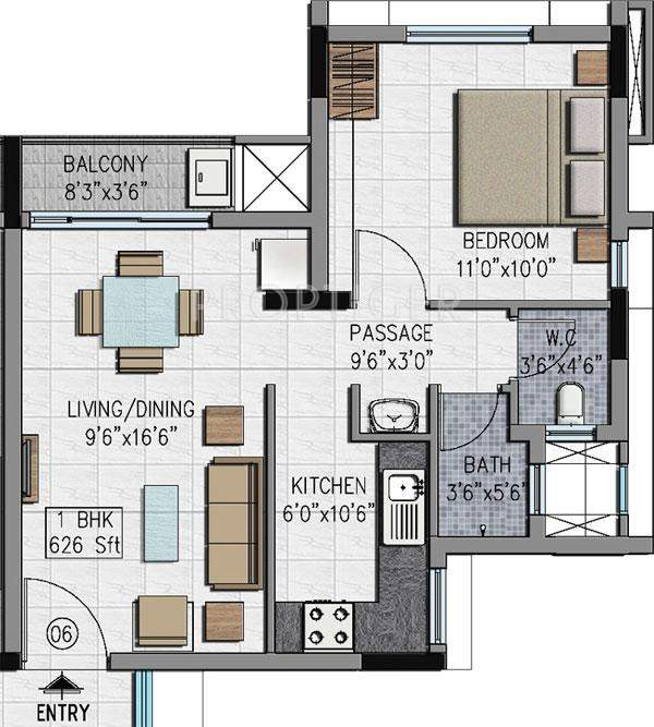 Adroit District S (1BHK+1T (626 sq ft) 626 sq ft)