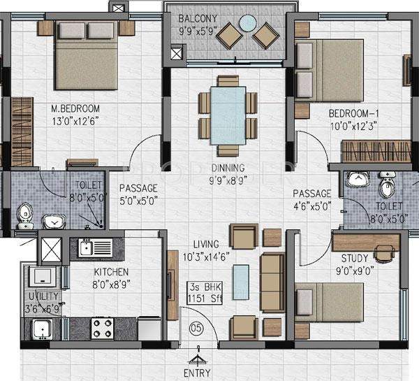 Adroit District S (3BHK+2T (1,151 sq ft) 1151 sq ft)