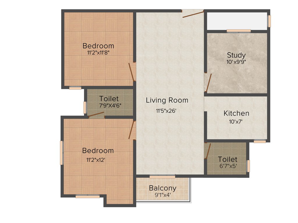 Rajus Galaxy (2BHK+2T (1,128 sq ft)   Study Room 1128 sq ft)
