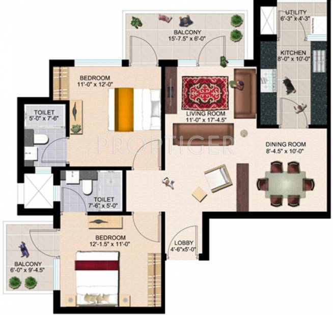 Adel Cosmocity Phase 3 (2BHK+2T (1,348 sq ft) 1348 sq ft)