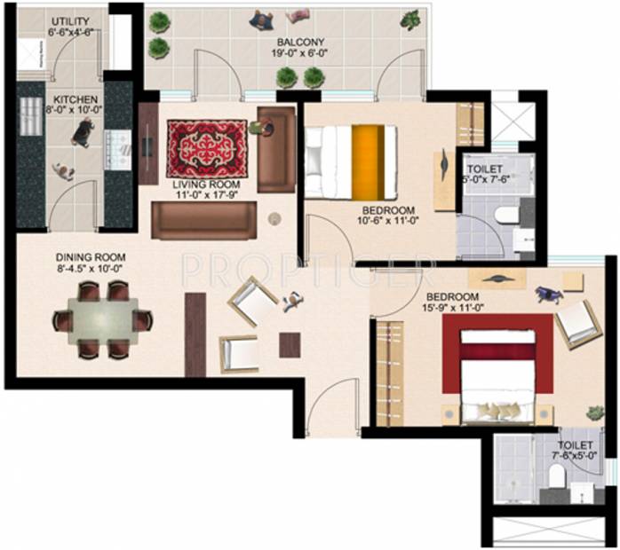 Adel Cosmocity Phase 3 (2BHK+2T (1,368 sq ft) 1368 sq ft)
