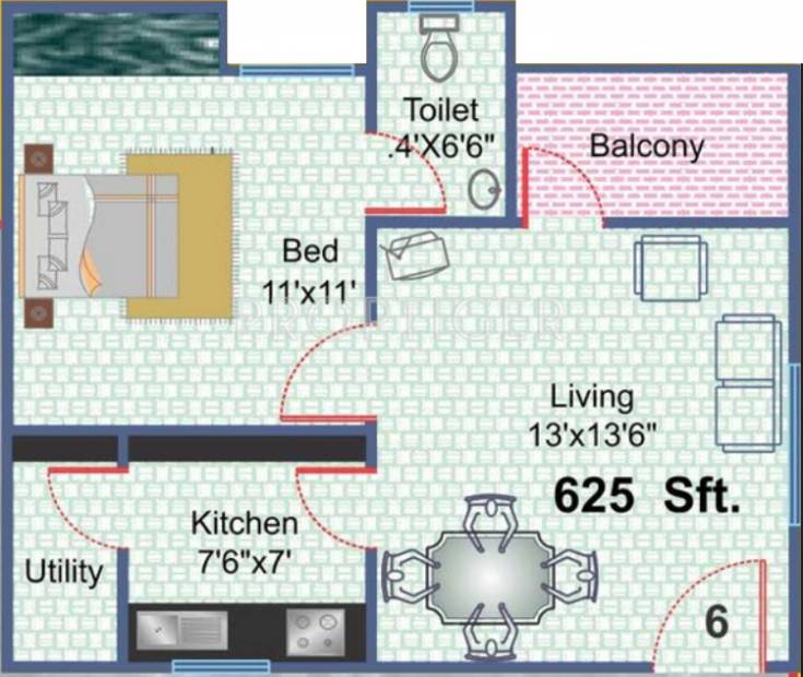 SBR Builders Sujana Apartment 1 (1BHK+1T (625 sq ft) 625 sq ft)