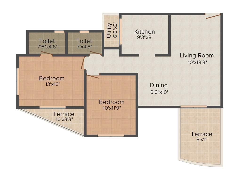 Mittal Petals (2BHK+2T (1,080 sq ft) 1080 sq ft)