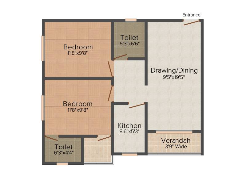 Realtech Nirman Maple Woods 2BHK+2T (890 sq ft)