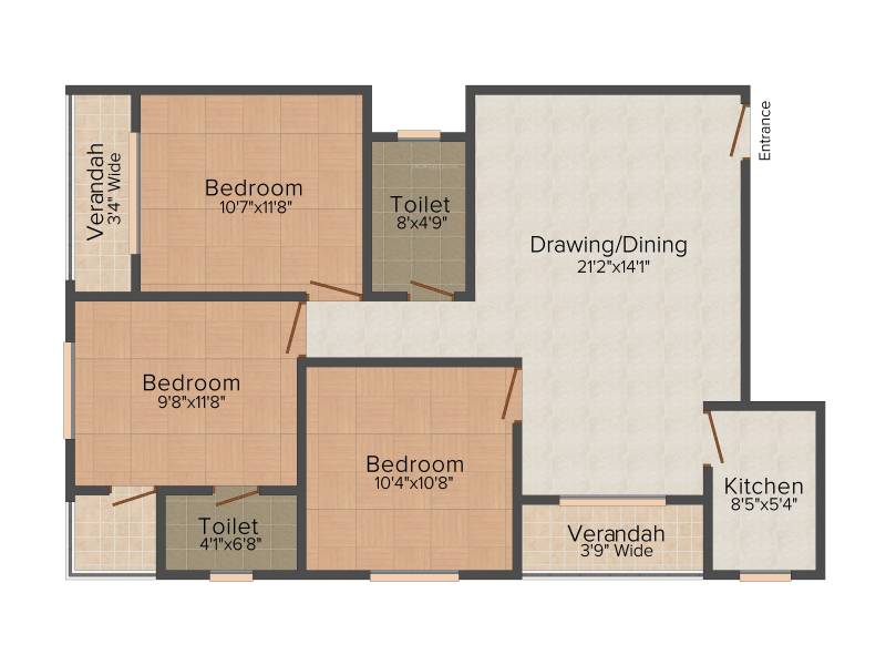 Realtech Nirman Maple Woods 3BHK+2T (1,227 sq ft)