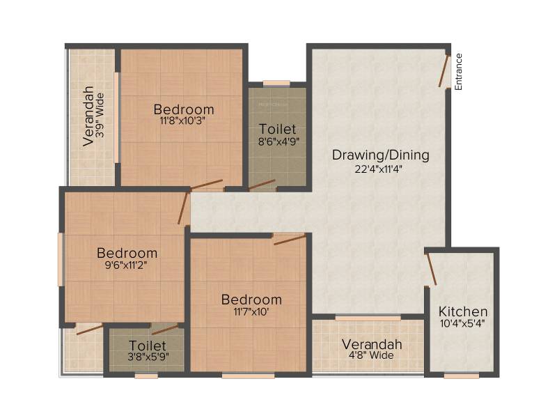 Realtech Nirman Maple Woods 3BHK+2T (1,265 sq ft)