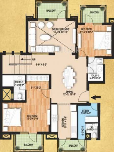 Raheja Vedaanta Floors (3BHK+3T (2,919 sq ft)   Servant Room 2919 sq ft)