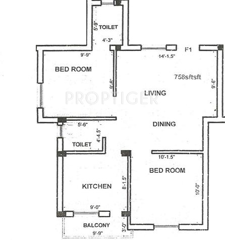 Thilaga Paradise (2BHK+2T (758 sq ft) 758 sq ft)