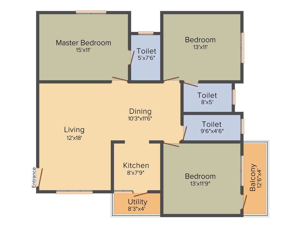 Richmond Lake View (3BHK+3T (1,465 sq ft) 1465 sq ft)