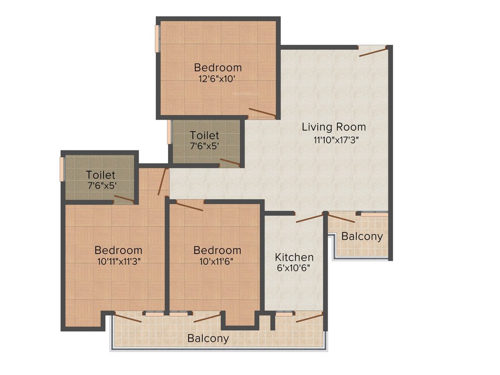 KLJ Platinum Heights (3BHK+2T (1,266 sq ft) 1266 sq ft)