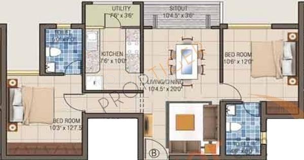 Fairyland Sai Sparsh (2BHK+2T (1,005 sq ft) 1005 sq ft)