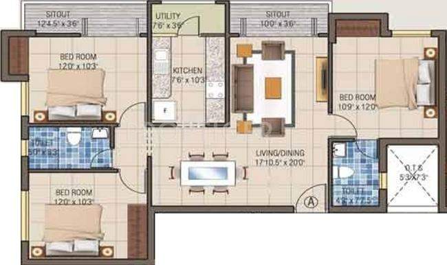 Fairyland Sai Sparsh (3BHK+2T (1,335 sq ft) 1335 sq ft)