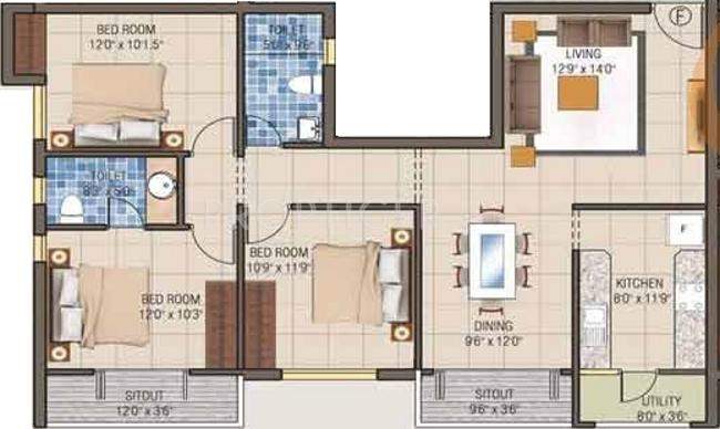 Fairyland Sai Sparsh (3BHK+2T (1,465 sq ft) 1465 sq ft)