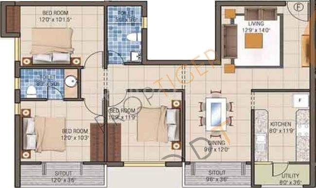 Fairyland Sai Sparsh (3BHK+2T (1,465 sq ft) 1465 sq ft)