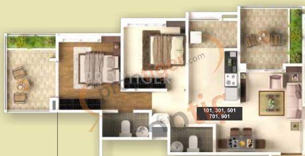 Maple Aura County (2BHK+2T (1,034 sq ft) 1034 sq ft)