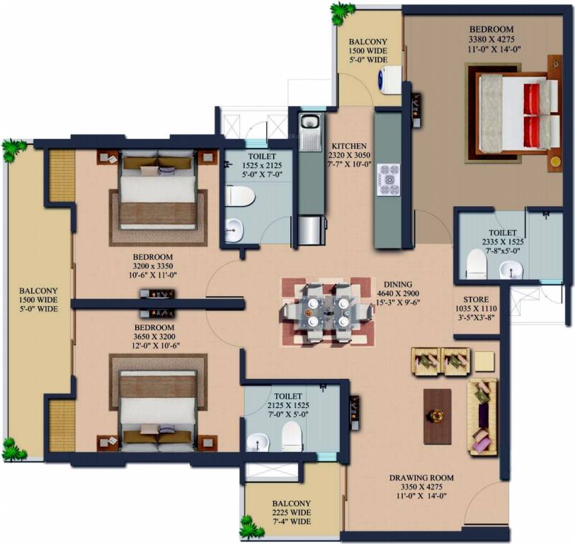 1600 sq ft 3 BHK 3T Apartment for Sale in Land Craft Developers ...