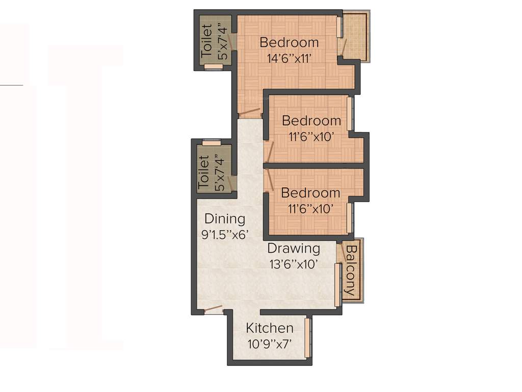 Avalon Rangoli (3BHK+2T (1,300 sq ft) 1300 sq ft)