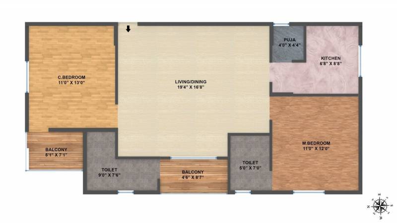 Janapriya Arcadia (2BHK+2T (1,080 sq ft)   Pooja Room 1080 sq ft)