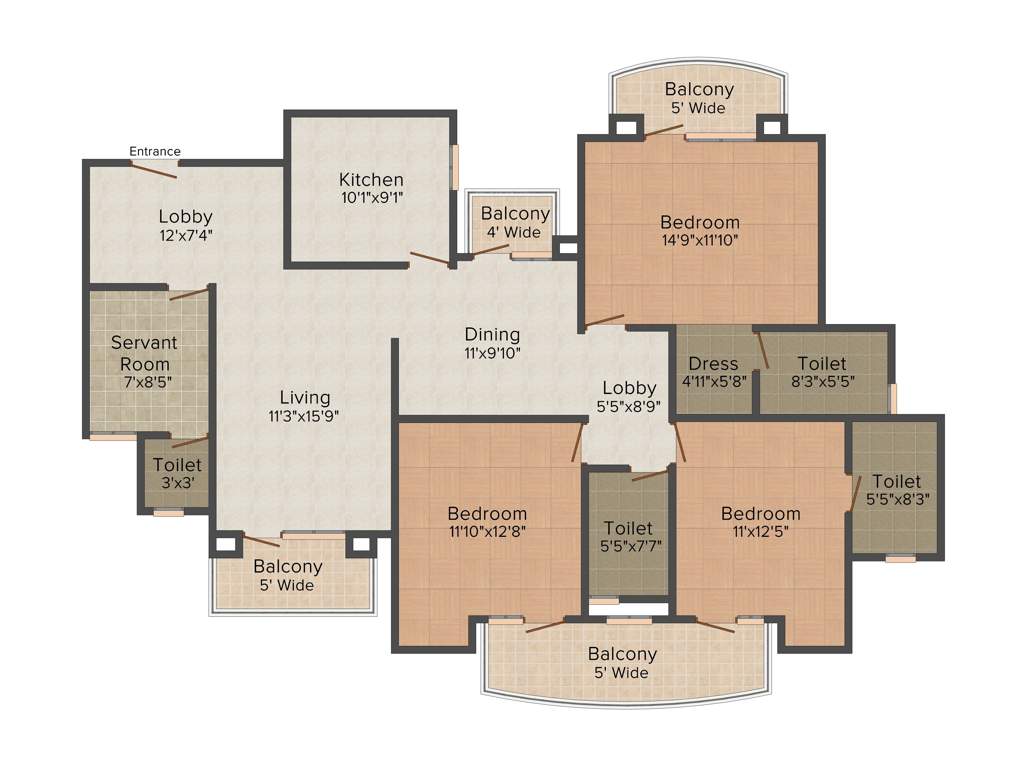 Parsvnath Preston (3BHK+3T (1,900 sq ft) + Servant Room 1900 sq ft)