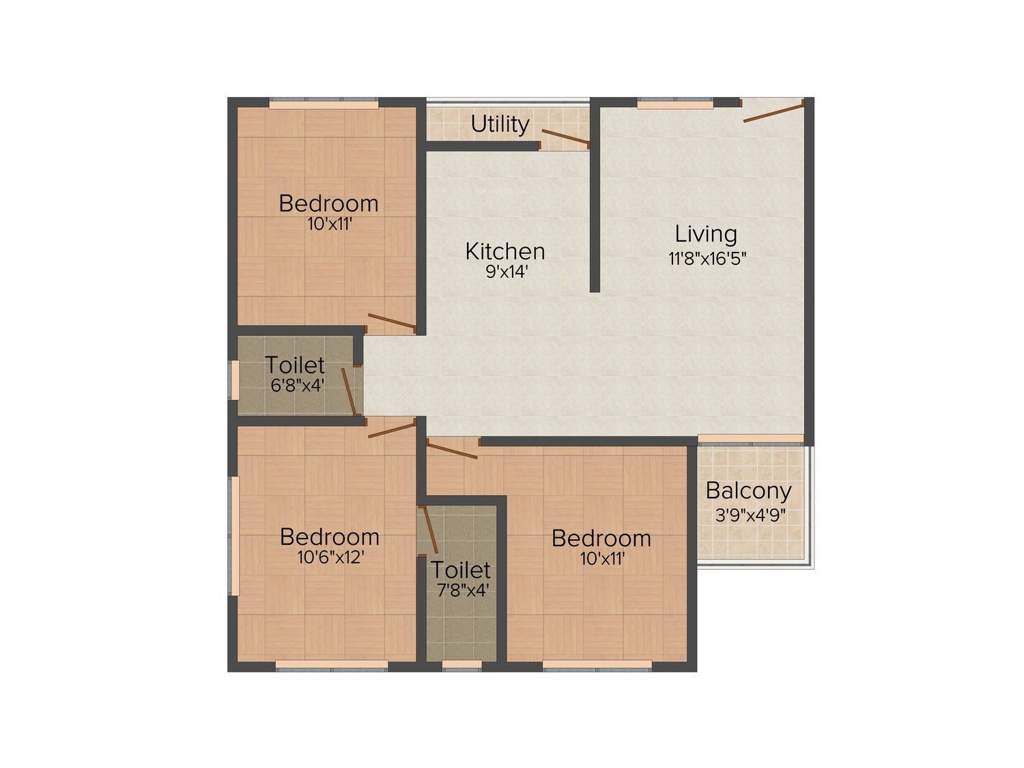 TCH Garden Residency (3BHK+2T (1,350 sq ft) 1350 sq ft)