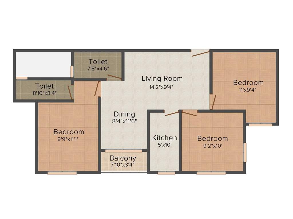 Balaji Consortium Crimson 3BHK+2T (992 sq ft)