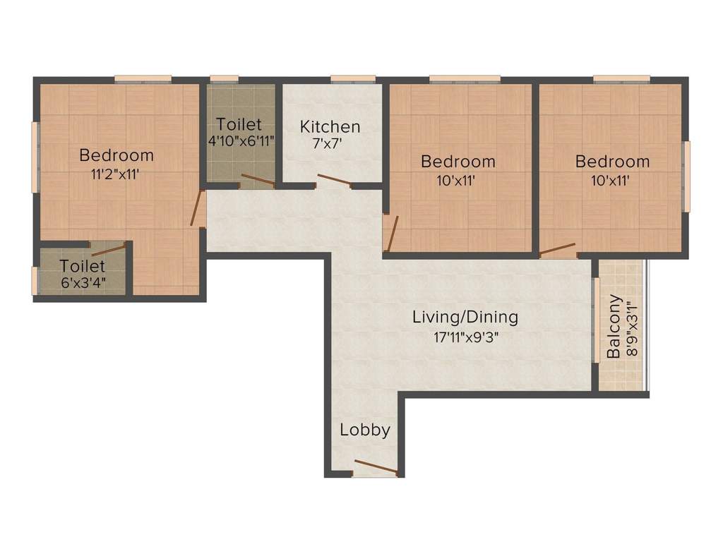 Balaji Consortium Crimson 3BHK+2T (1,076 sq ft)