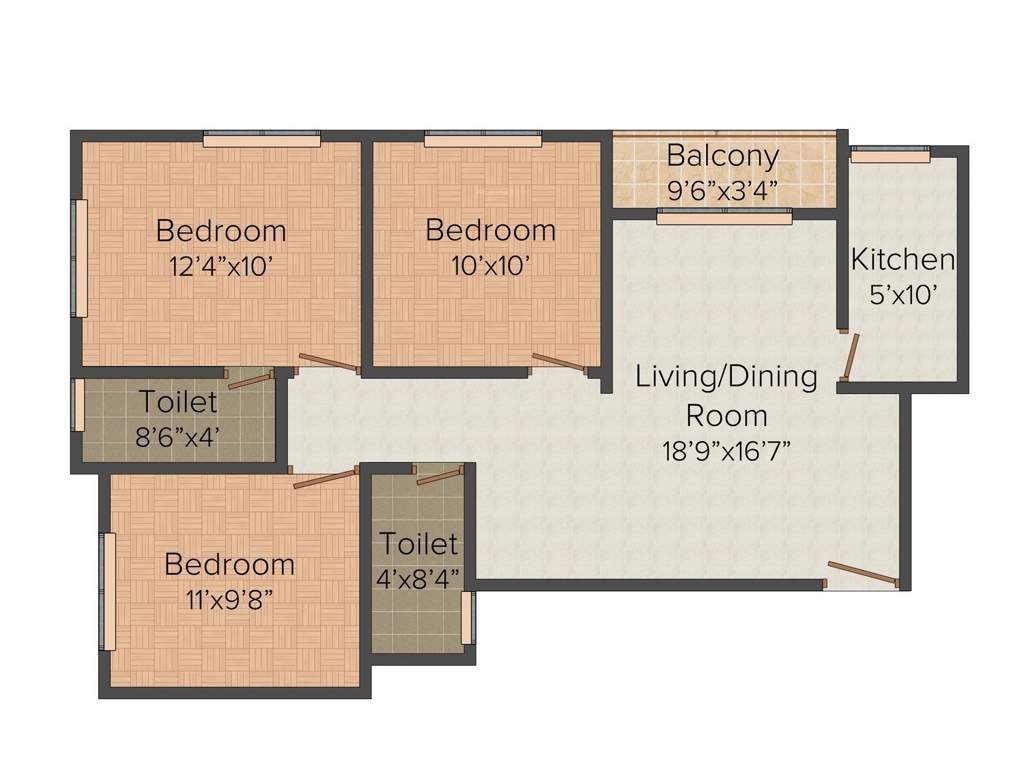 Balaji Consortium Crimson 3BHK+2T (1,112 sq ft)