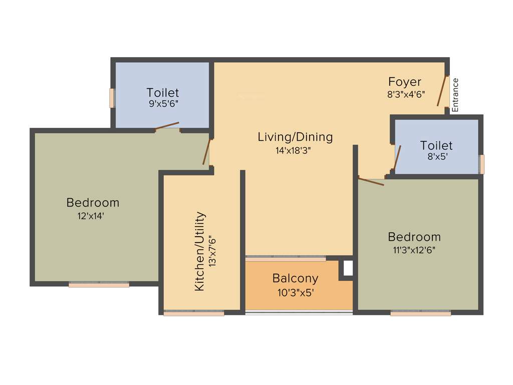 Prestige Lakeside Habitat (2BHK+2T (1,195 sq ft) 1195 sq ft)