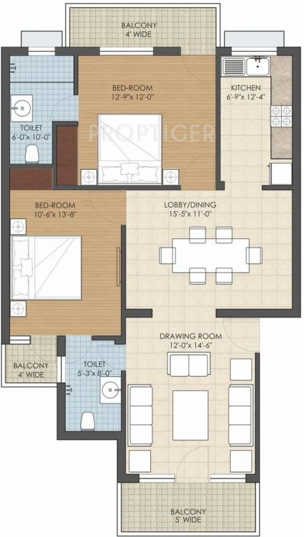 Landmark Platinum Heights (2BHK+2T (1,128 sq ft) 1128 sq ft)