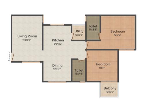 Krishna Mystiq (2BHK+2T (1,100 sq ft) 1100 sq ft)