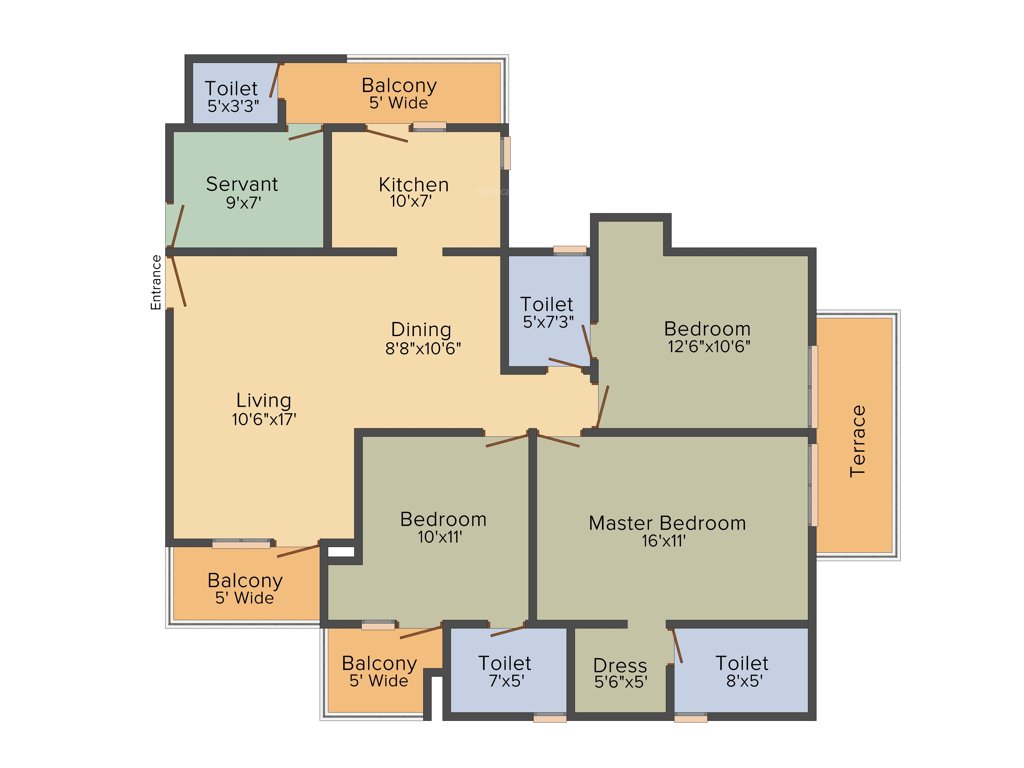 La Residentia Pvt Ltd La Residentia (3BHK+4T (1,705 sq ft) + Servant Room 1705 sq ft)