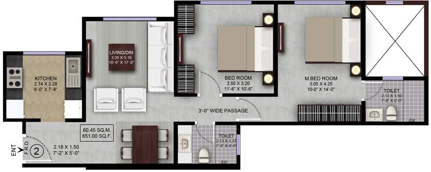 Lalani Grandeur (2BHK+2T (970 sq ft) 970 sq ft)