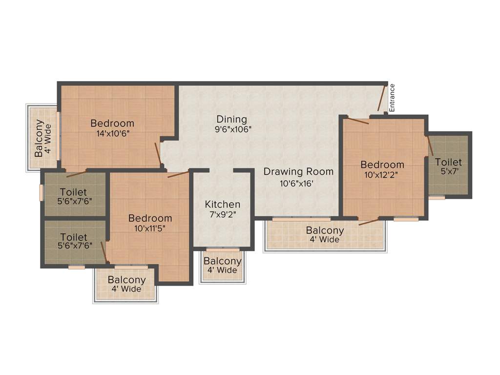 Capital Greens Phase 1 (3BHK+3T (1,396 sq ft) 1396 sq ft)