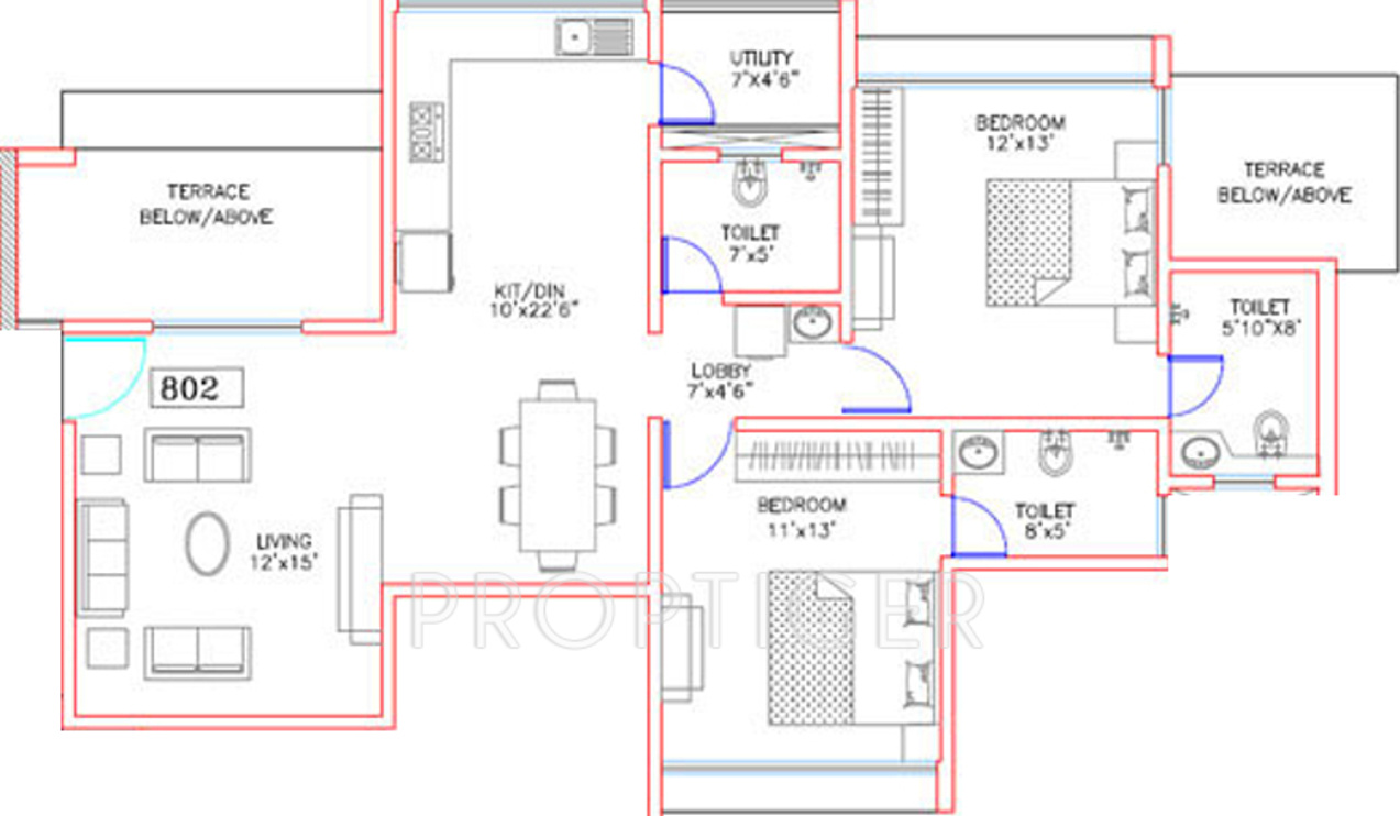 Regent 20 Classic (2BHK+3T (1,222 sq ft) 1222 sq ft)
