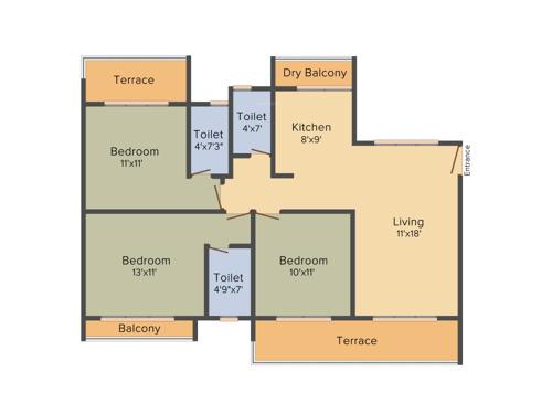 Aaron Kasturi Heritage (3BHK+3T (1,530 sq ft) 1530 sq ft)