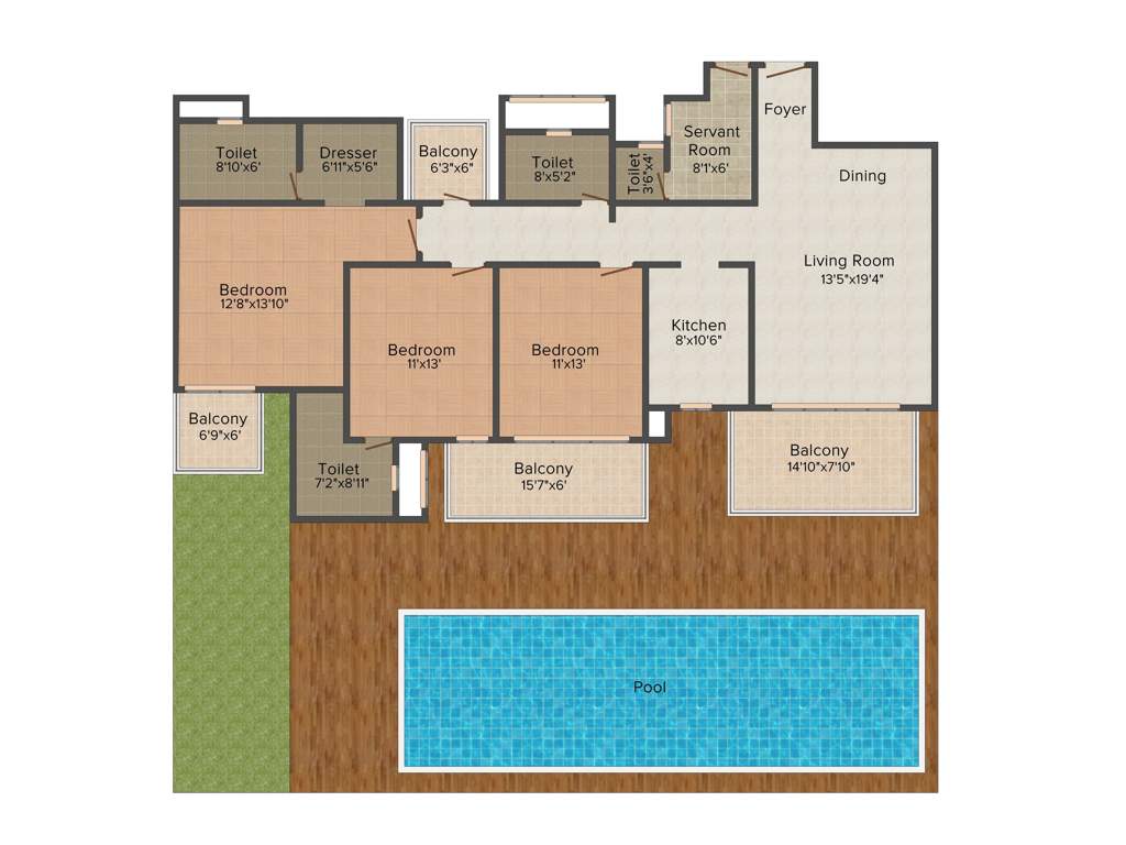 Puri Aanand Vilas (3BHK+3T (2,335 sq ft)   Servant Room 2335 sq ft)